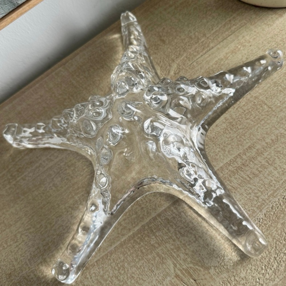STARFISH Hand Blown Clear Art Glass Paperweight Beach House Ocean decor